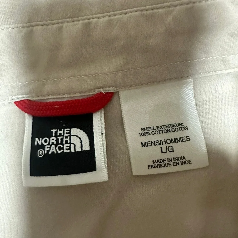 The North Face Mens Large Short Sleeve Button Down Fishing Shirt Tan Cotton L/G